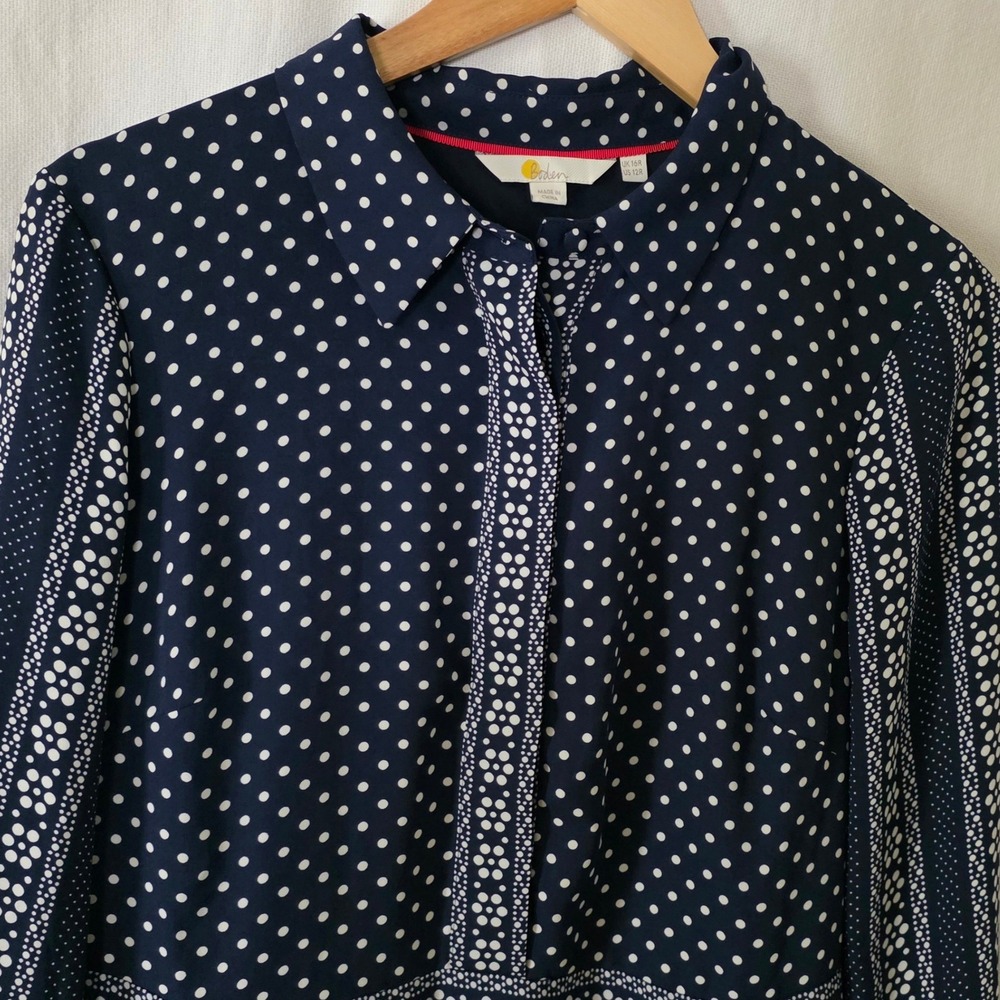Boden Navy Clemency Shirt Dress US 12 Midi Button-Up Polka Dot Floral Pattern - Picture 2 of 12